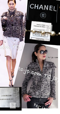 CHANEL 04A Black Choco Le Makeup de Tweed Jacket 34 36 シャネル ブラック チョコ メイクアップ ワッペン ウール ツイード ジャケット 即発