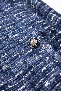 CHANEL 10S Blue Navy Metallic Pearl CC Button Tweed Jacket 38 40 シャネル ネイビー パール ココボタン ルサージュ ツイード ジャケット 即発