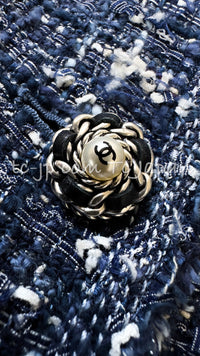CHANEL 10S Blue Navy Metallic Pearl CC Button Tweed Jacket 38 40 シャネル ネイビー パール ココボタン ルサージュ ツイード ジャケット 即発