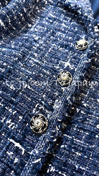 CHANEL 10S Blue Navy Metallic Pearl CC Button Tweed Jacket 38 40 シャネル ネイビー パール ココボタン ルサージュ ツイード ジャケット 即発