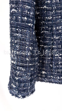 CHANEL 10S Blue Navy Metallic Pearl CC Button Tweed Jacket 38 40 シャネル ネイビー パール ココボタン ルサージュ ツイード ジャケット 即発