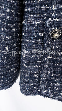 CHANEL 10S Blue Navy Metallic Pearl CC Button Tweed Jacket 38 40 シャネル ネイビー パール ココボタン ルサージュ ツイード ジャケット 即発