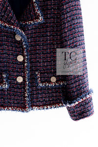 CHANEL 13C Navy Purple Red Ribbon Versailles Lesage Tweed Jacket 46 48 シャネル ネイビー パープル レッド リボン ベルサイユ ルサージュ ツイード ジャケット 即発