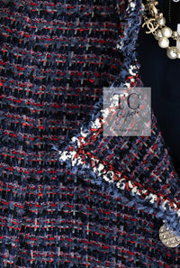 CHANEL 13C Navy Purple Red Ribbon Versailles Lesage Tweed Jacket 46 48 シャネル ネイビー パープル レッド リボン ベルサイユ ルサージュ ツイード ジャケット 即発