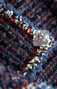 CHANEL 13C Navy Purple Red Ribbon Versailles Lesage Tweed Jacket 46 48 シャネル ネイビー パープル レッド リボン ベルサイユ ルサージュ ツイード ジャケット 即発