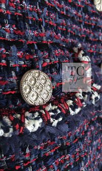CHANEL 13C Navy Purple Red Ribbon Versailles Lesage Tweed Jacket 46 48 シャネル ネイビー パープル レッド リボン ベルサイユ ルサージュ ツイード ジャケット 即発