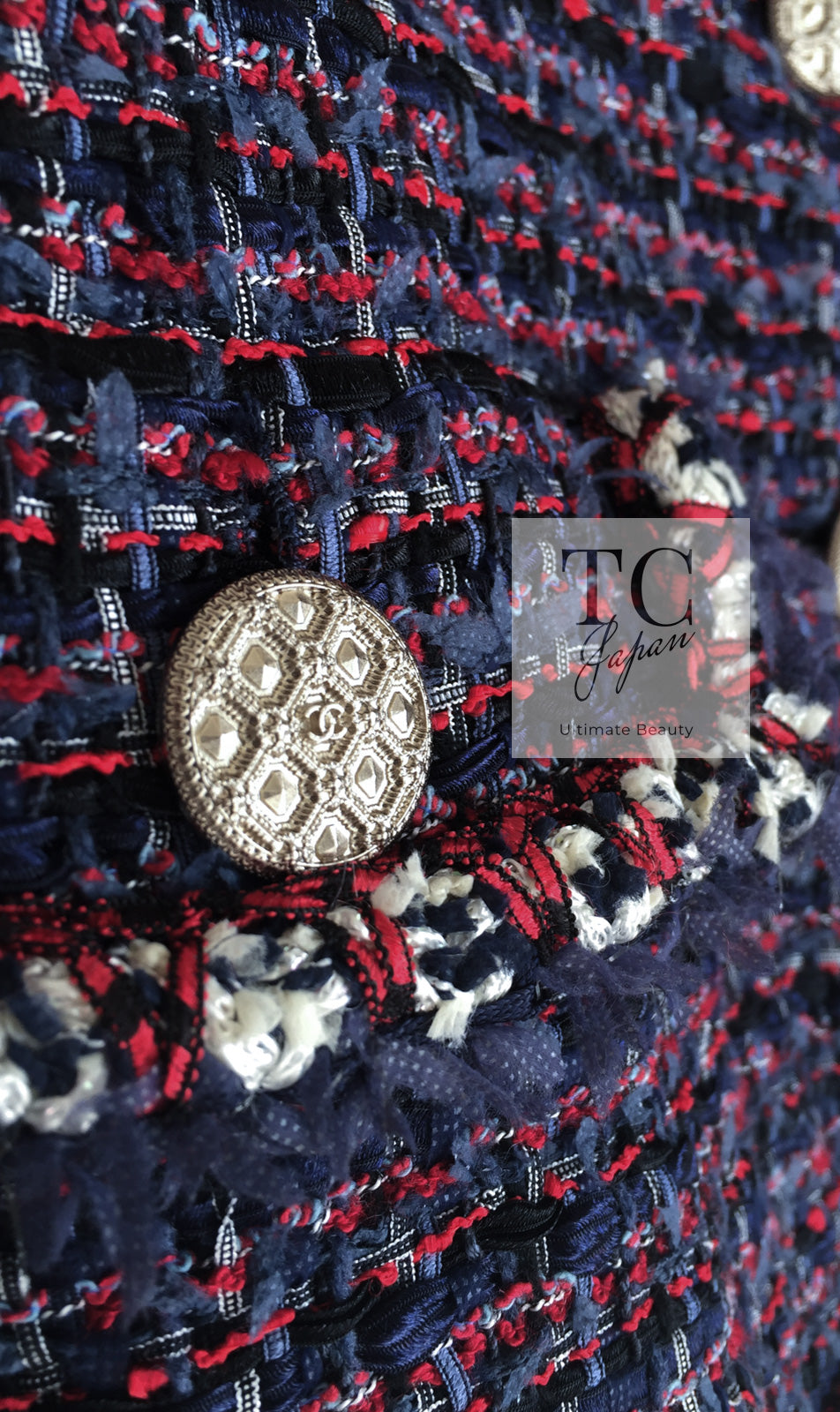 CHANEL 13C Navy Purple Red Ribbon Versailles Lesage Tweed Jacket 46 48 シャネル ネイビー パープル レッド リボン ベルサイユ ルサージュ ツイード ジャケット 即発