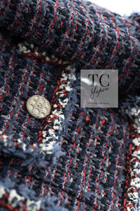 CHANEL 13C Navy Purple Red Ribbon Versailles Lesage Tweed Jacket 46 48 シャネル ネイビー パープル レッド リボン ベルサイユ ルサージュ ツイード ジャケット 即発