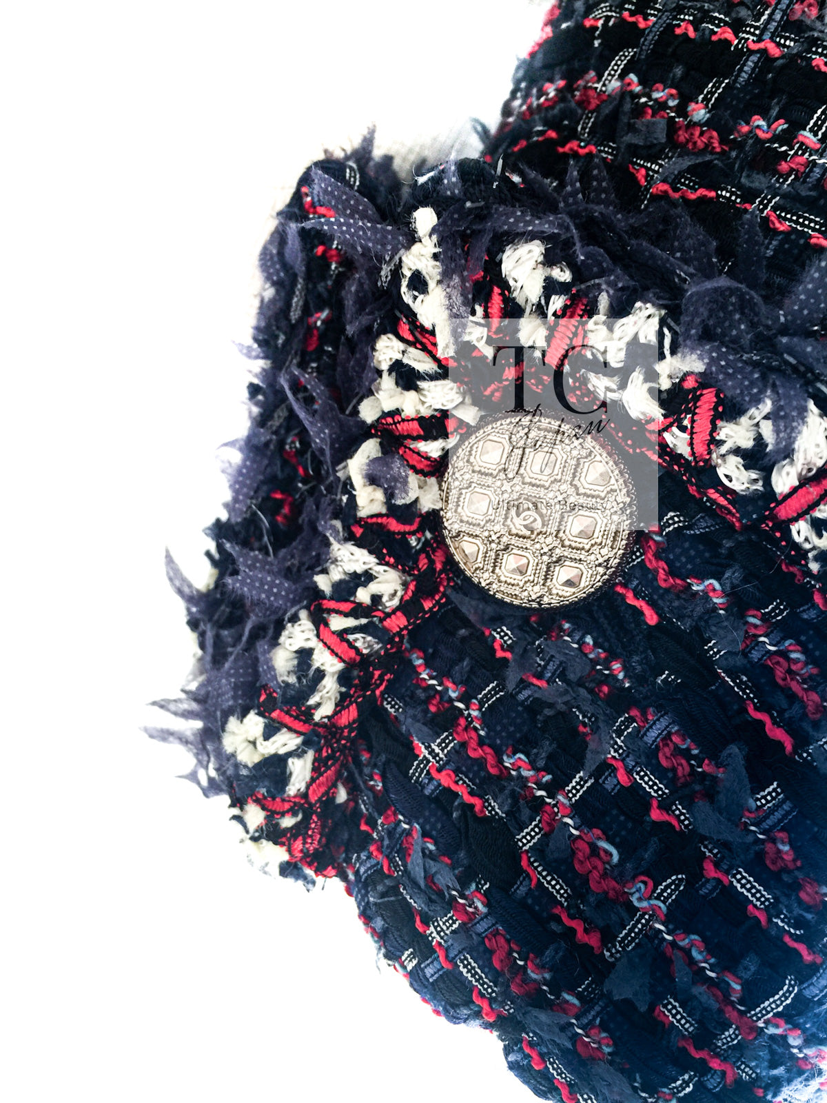 CHANEL 13C Navy Purple Red Ribbon Versailles Lesage Tweed Jacket 46 48 シャネル ネイビー パープル レッド リボン ベルサイユ ルサージュ ツイード ジャケット 即発