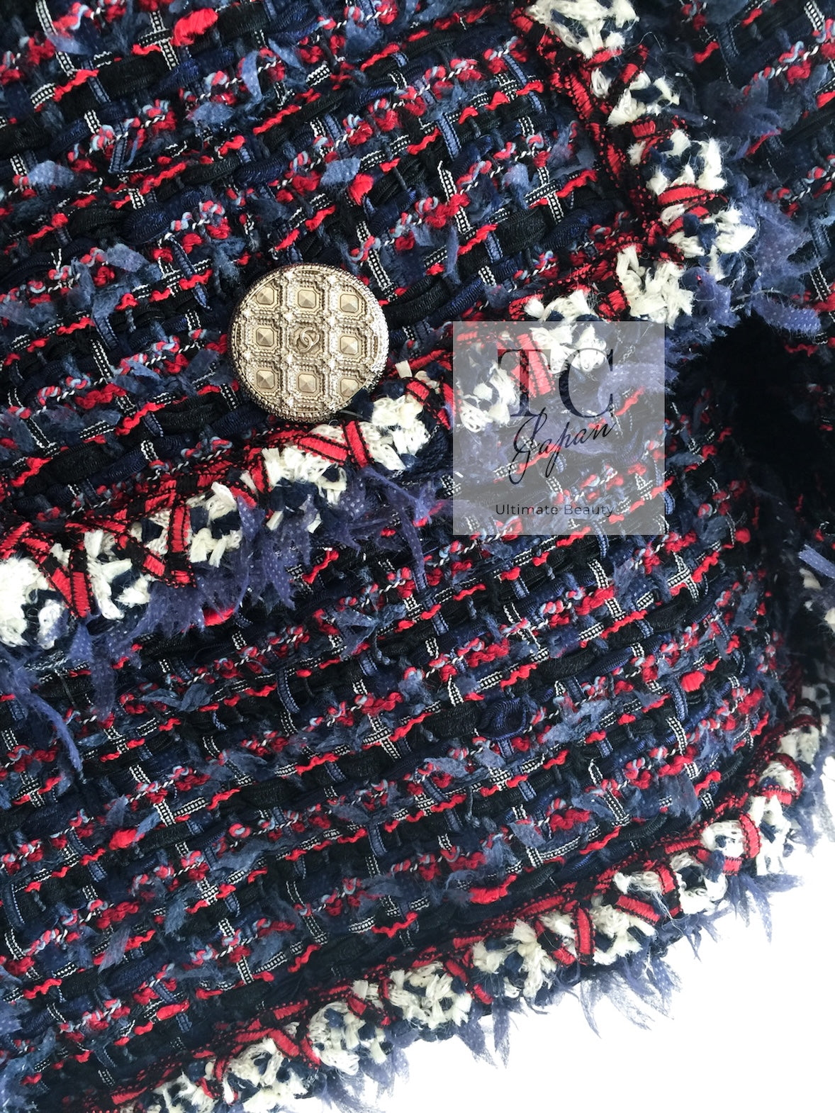 CHANEL 13C Navy Purple Red Ribbon Versailles Lesage Tweed Jacket 46 48 シャネル ネイビー パープル レッド リボン ベルサイユ ルサージュ ツイード ジャケット 即発