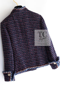 CHANEL 13C Navy Purple Red Ribbon Versailles Lesage Tweed Jacket 46 48 シャネル ネイビー パープル レッド リボン ベルサイユ ルサージュ ツイード ジャケット 即発