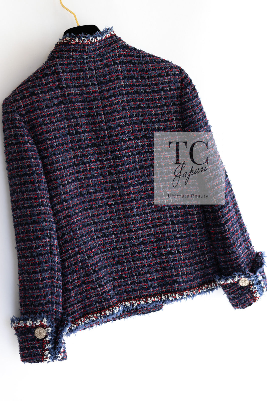 CHANEL 13C Navy Purple Red Ribbon Versailles Lesage Tweed Jacket 46 48 シャネル ネイビー パープル レッド リボン ベルサイユ ルサージュ ツイード ジャケット 即発