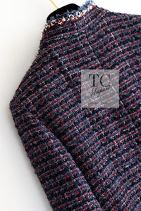 CHANEL 13C Navy Purple Red Ribbon Versailles Lesage Tweed Jacket 46 48 シャネル ネイビー パープル レッド リボン ベルサイユ ルサージュ ツイード ジャケット 即発