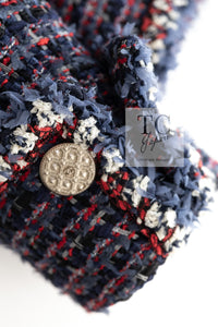 CHANEL 13C Navy Purple Red Ribbon Versailles Lesage Tweed Jacket 46 48 シャネル ネイビー パープル レッド リボン ベルサイユ ルサージュ ツイード ジャケット 即発