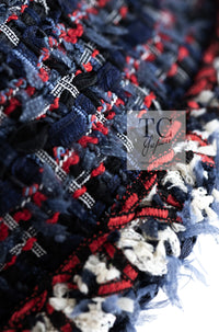 CHANEL 13C Navy Purple Red Ribbon Versailles Lesage Tweed Jacket 46 48 シャネル ネイビー パープル レッド リボン ベルサイユ ルサージュ ツイード ジャケット 即発