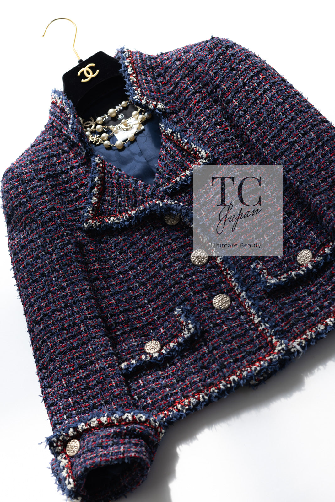CHANEL 13C Navy Purple Red Ribbon Versailles Lesage Tweed Jacket 46 48 シャネル ネイビー パープル レッド リボン ベルサイユ ルサージュ ツイード ジャケット 即発