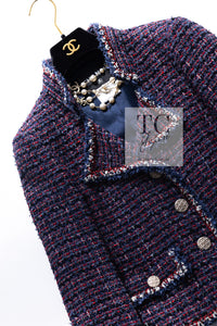 CHANEL 13C Navy Purple Red Ribbon Versailles Lesage Tweed Jacket 46 48 シャネル ネイビー パープル レッド リボン ベルサイユ ルサージュ ツイード ジャケット 即発