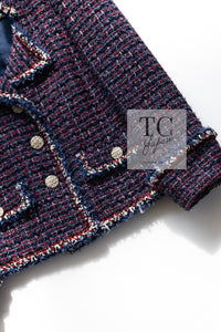 CHANEL 13C Navy Purple Red Ribbon Versailles Lesage Tweed Jacket 46 48 シャネル ネイビー パープル レッド リボン ベルサイユ ルサージュ ツイード ジャケット 即発