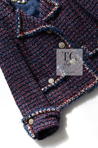 CHANEL 13C Navy Purple Red Ribbon Versailles Lesage Tweed Jacket 46 48 シャネル ネイビー パープル レッド リボン ベルサイユ ルサージュ ツイード ジャケット 即発