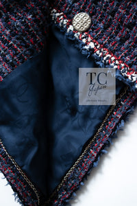 CHANEL 13C Navy Purple Red Ribbon Versailles Lesage Tweed Jacket 46 48 シャネル ネイビー パープル レッド リボン ベルサイユ ルサージュ ツイード ジャケット 即発