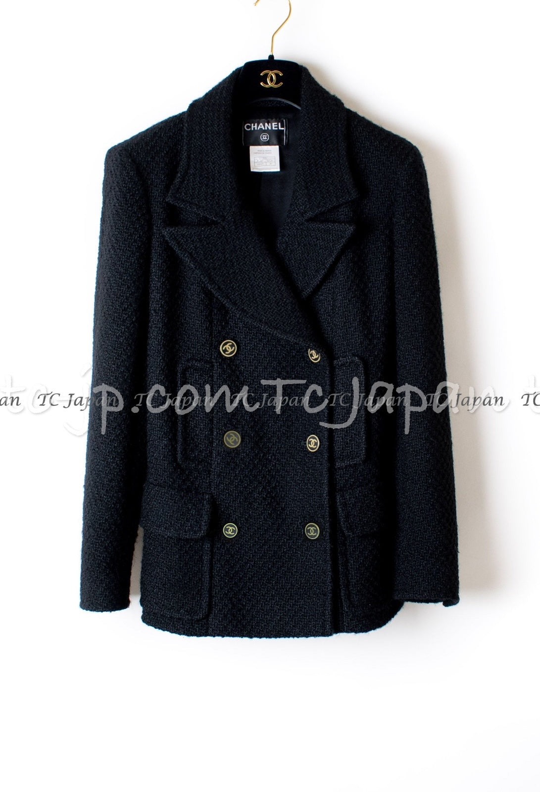 CHANEL 01A Black Double Wool Jacket Coat 38 シャネル ブラック ウール ダブル ジャケット コート 即発
