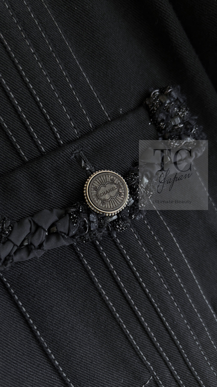 CHANEL 17C Black Cotton Denim Collarless Jacket 36 シャネル ブラック コットン デニム ノーカラー ジャケット 即発