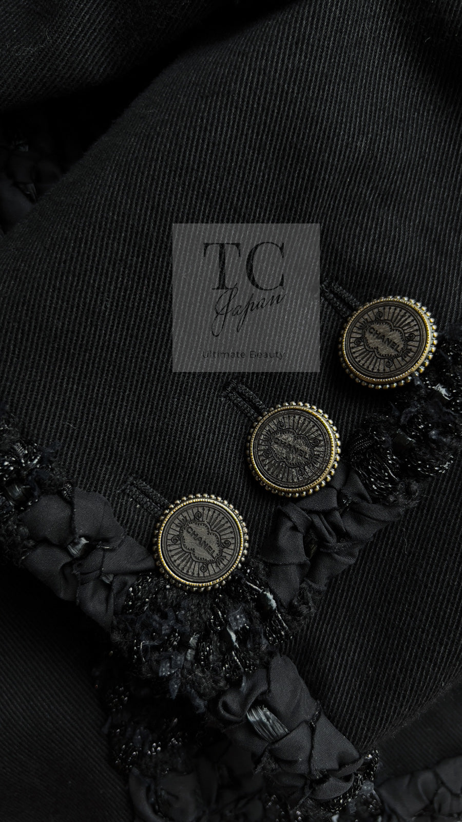 CHANEL 17C Black Cotton Denim Collarless Jacket 36 シャネル ブラック コットン デニム ノーカラー ジャケット 即発