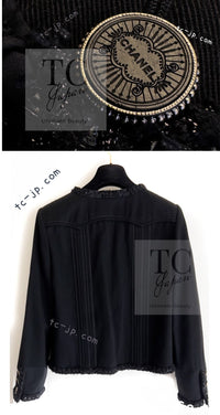 CHANEL 17C Black Cotton Denim Collarless Jacket 36 シャネル ブラック コットン デニム ノーカラー ジャケット 即発