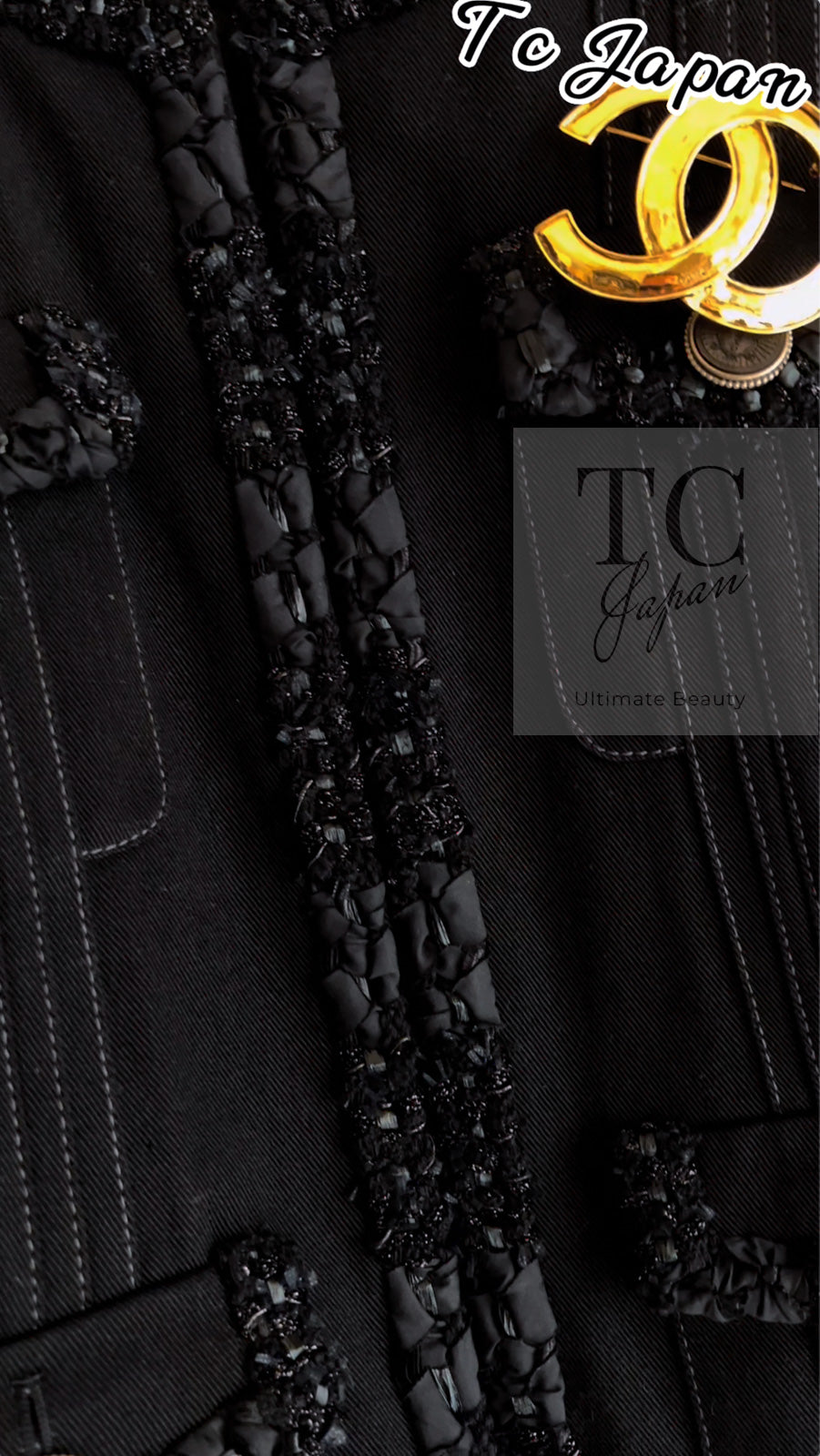 CHANEL 17C Black Cotton Denim Collarless Jacket 36 シャネル ブラック コットン デニム ノーカラー ジャケット 即発