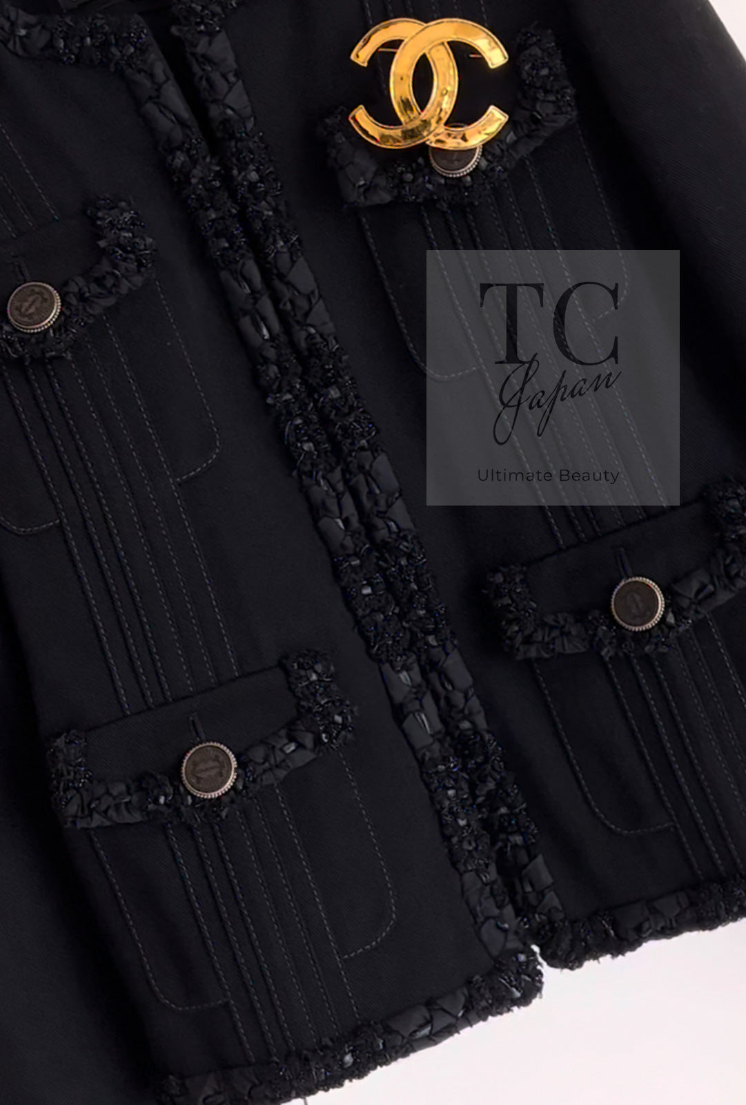 CHANEL 17C Black Cotton Denim Collarless Jacket 36 シャネル ブラック コットン デニム ノーカラー ジャケット 即発