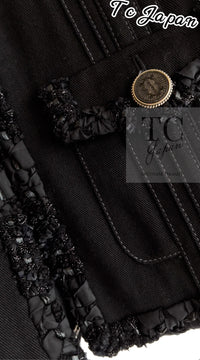 CHANEL 17C Black Cotton Denim Collarless Jacket 36 シャネル ブラック コットン デニム ノーカラー ジャケット 即発
