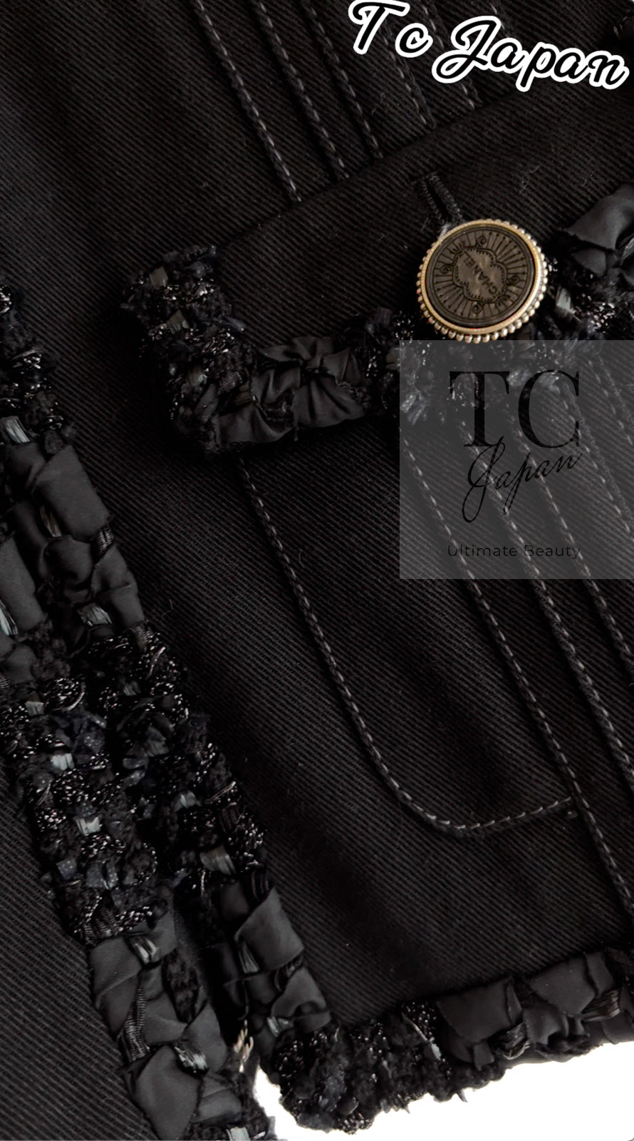 CHANEL 17C Black Cotton Denim Collarless Jacket 36 シャネル ブラック コットン デニム ノーカラー ジャケット 即発