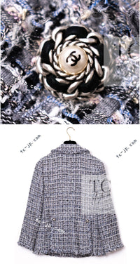 CHANEL 10S Gray Pearl Button Tweed Jacket 34 シャネル グレー パール ココボタン ツイード ジャケット 即発