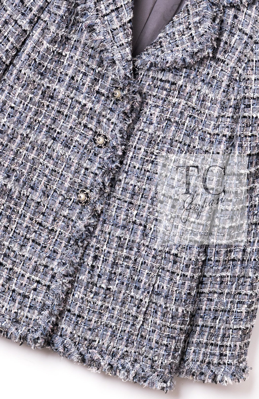CHANEL 10S Gray Pearl Button Tweed Jacket 34 シャネル グレー パール ココボタン ツイード ジャケット 即発