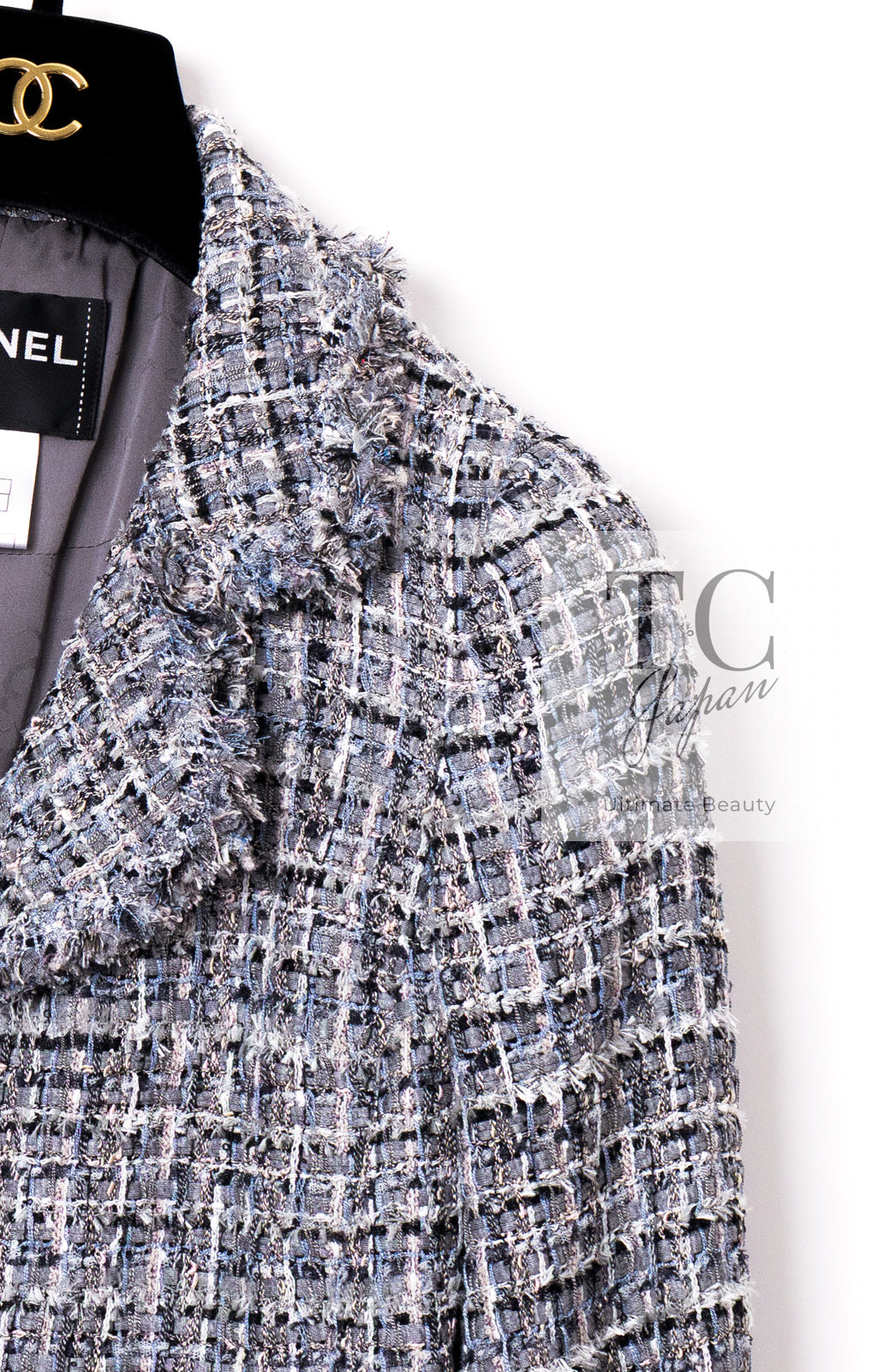 CHANEL 10S Gray Pearl Button Tweed Jacket 34 シャネル グレー パール ココボタン ツイード ジャケット 即発