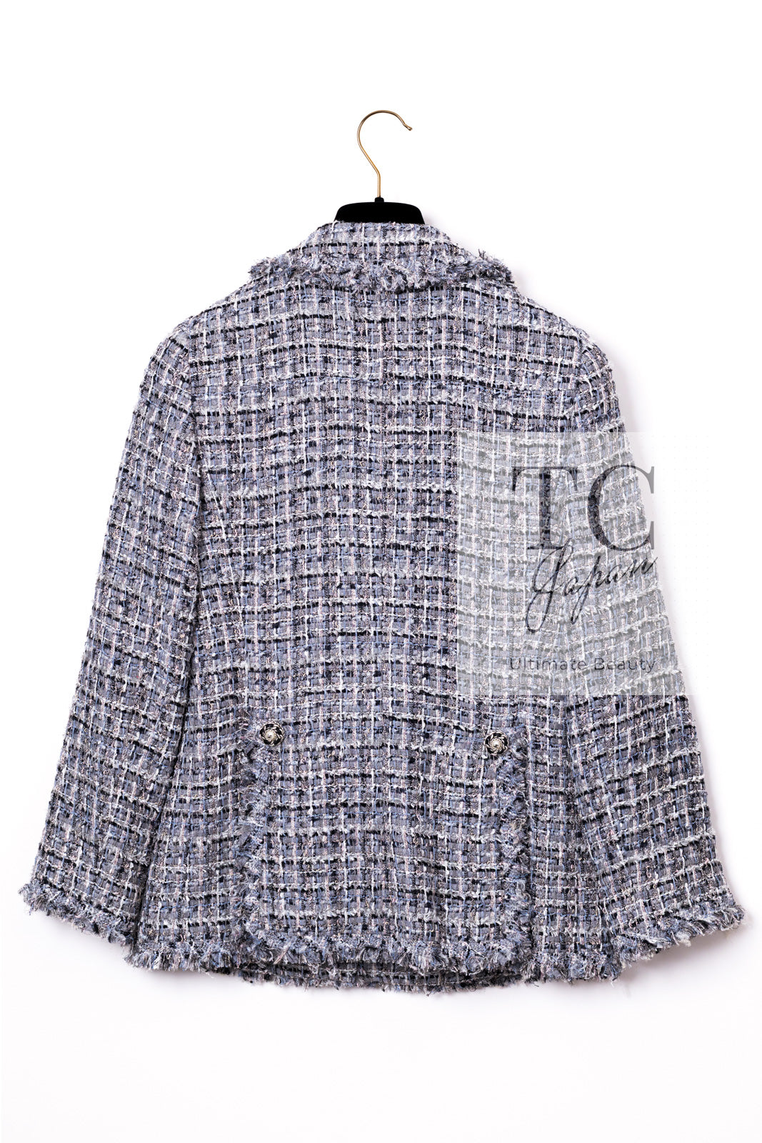 CHANEL 10S Gray Pearl Button Tweed Jacket 34 シャネル グレー パール ココボタン ツイード ジャケット 即発