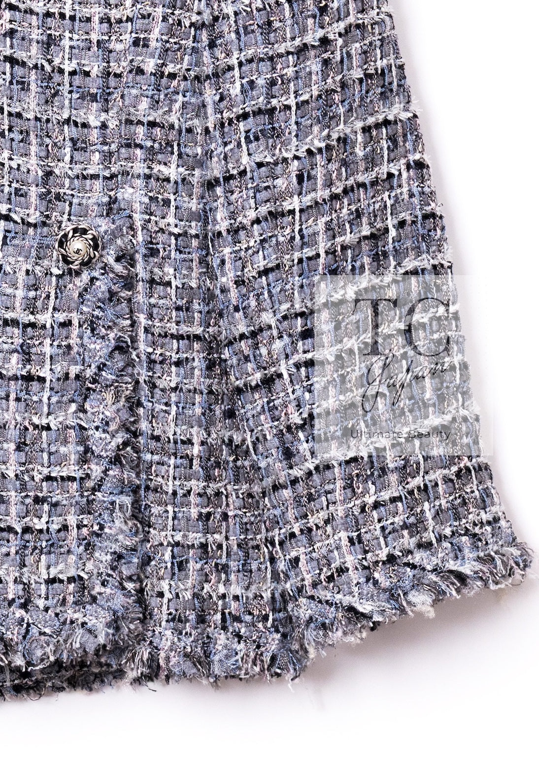 CHANEL 10S Gray Pearl Button Tweed Jacket 34 シャネル グレー パール ココボタン ツイード ジャケット 即発