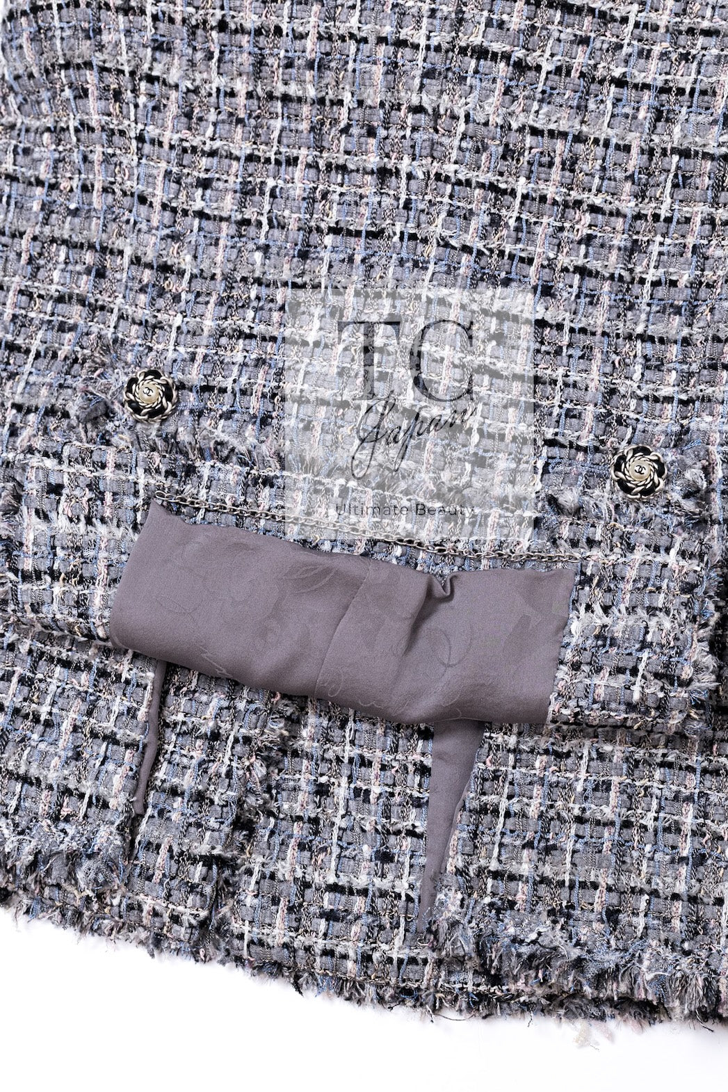 CHANEL 10S Gray Pearl Button Tweed Jacket 34 シャネル グレー パール ココボタン ツイード ジャケット 即発