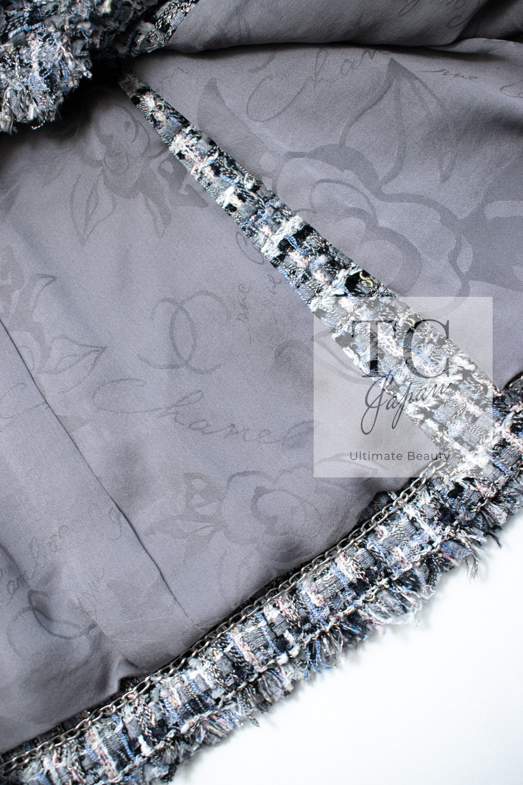CHANEL 10S Gray Pearl Button Tweed Jacket 34 シャネル グレー パール ココボタン ツイード ジャケット 即発