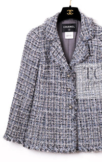 CHANEL 10S Gray Pearl Button Tweed Jacket 34 シャネル グレー パール ココボタン ツイード ジャケット 即発