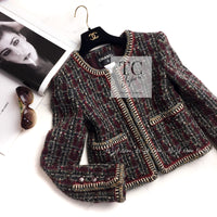 CHANEL 15A Maroon Wine Red Braid Trimming Wool Tweed Jacket Skirt Suit 42 44 シャネル ワインレッド ブレイドトリミング ウール ツイード ジャケット スカート スーツ 即発