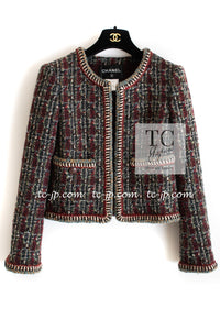 CHANEL 15A Maroon Wine Red Braid Trimming Wool Tweed Jacket Skirt Suit 42 44 シャネル ワインレッド ブレイドトリミング ウール ツイード ジャケット スカート スーツ 即発