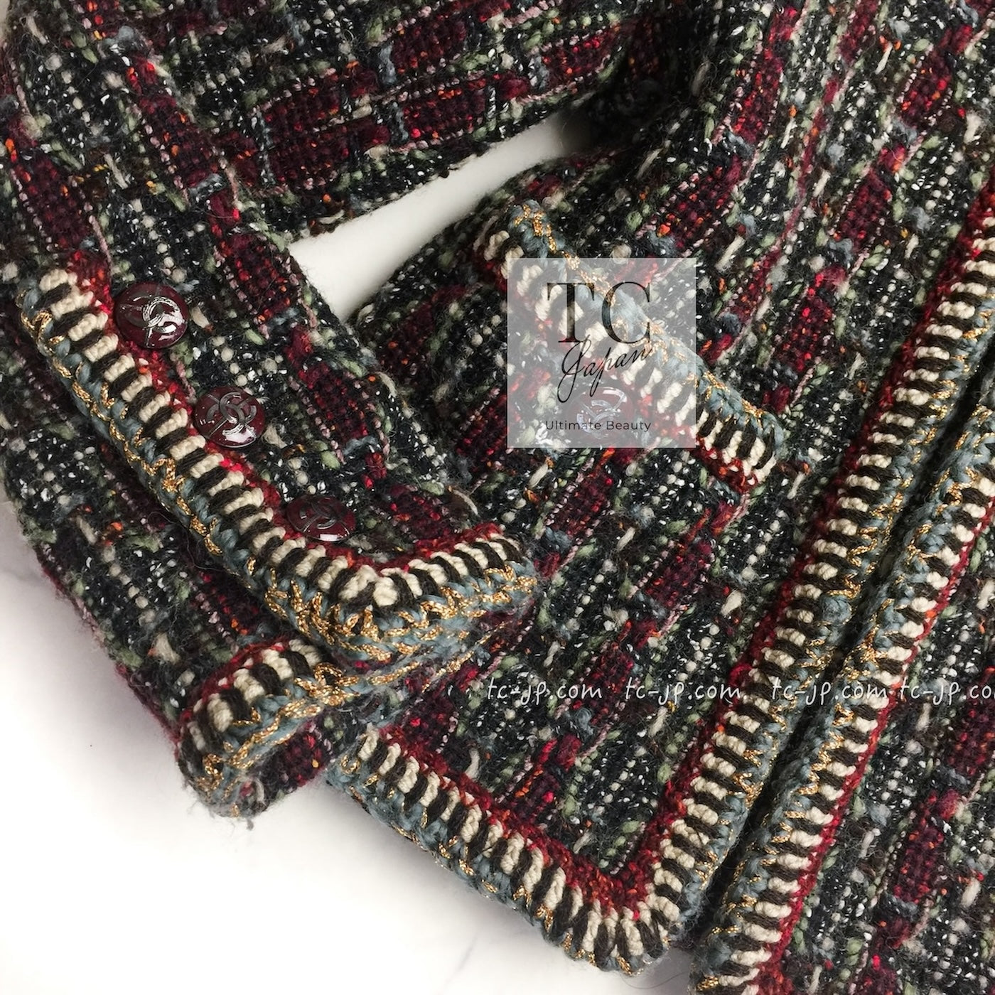 CHANEL 15A Maroon Wine Red Braid Trimming Wool Tweed Jacket Skirt Suit 42 44 シャネル ワインレッド ブレイドトリミング ウール ツイード ジャケット スカート スーツ 即発
