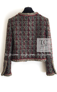 CHANEL 15A Maroon Wine Red Braid Trimming Wool Tweed Jacket Skirt Suit 42 44 シャネル ワインレッド ブレイドトリミング ウール ツイード ジャケット スカート スーツ 即発