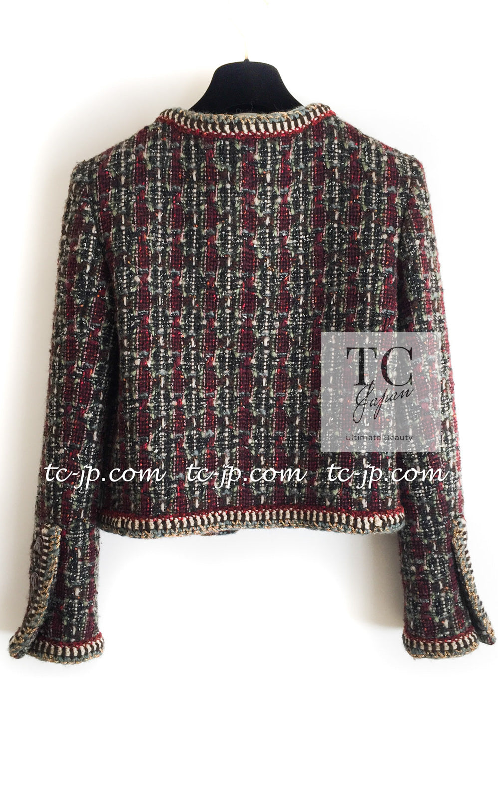 CHANEL 15A Maroon Wine Red Braid Trimming Wool Tweed Jacket Skirt Suit 42 44 シャネル ワインレッド ブレイドトリミング ウール ツイード ジャケット スカート スーツ 即発