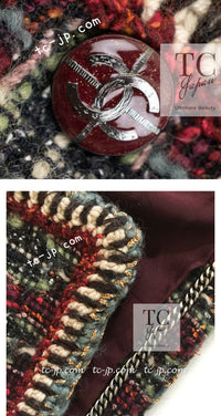 CHANEL 15A Maroon Wine Red Braid Trimming Wool Tweed Jacket Skirt Suit 42 44 シャネル ワインレッド ブレイドトリミング ウール ツイード ジャケット スカート スーツ 即発