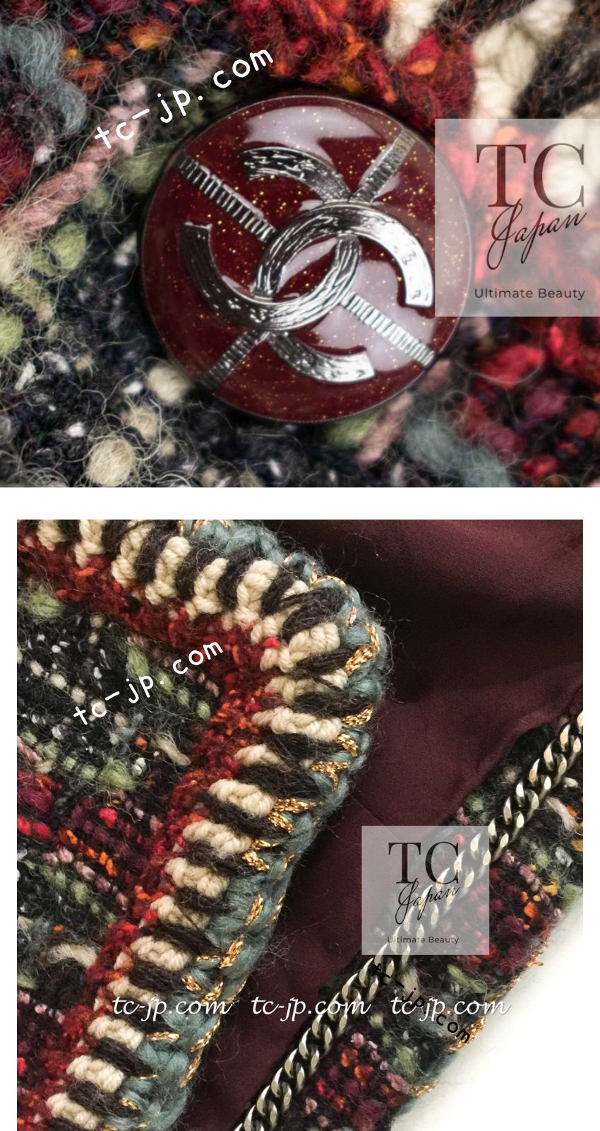 CHANEL 15A Maroon Wine Red Braid Trimming Wool Tweed Jacket Skirt Suit 42 44 シャネル ワインレッド ブレイドトリミング ウール ツイード ジャケット スカート スーツ 即発