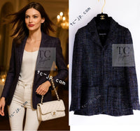 CHANEL 16S Black Blue Metallic Cotton Jacket 34 シャネル ブラック ブルー メタリック コットン ジャケット 即発