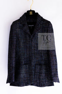 CHANEL 16S Black Blue Metallic Cotton Jacket 34 シャネル ブラック ブルー メタリック コットン ジャケット 即発