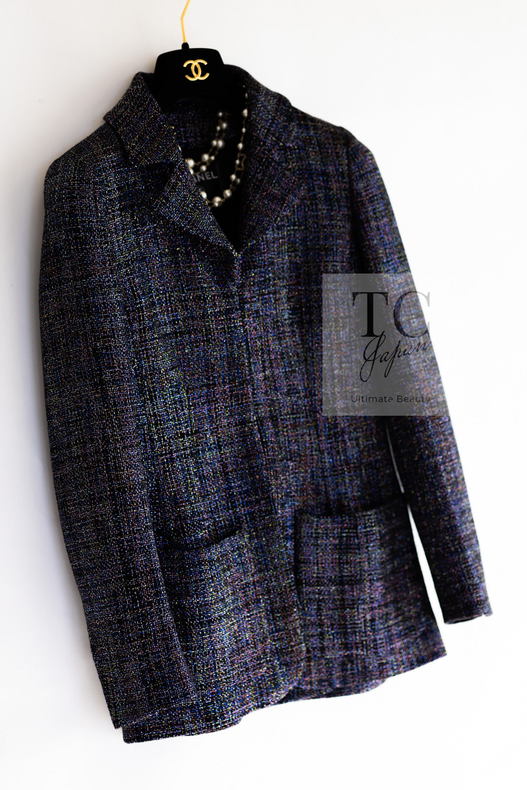CHANEL 16S Black Blue Metallic Cotton Jacket 34 シャネル ブラック ブルー メタリック コットン ジャケット 即発